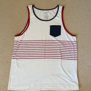 RVCA White Tank with Red Stripe Pattern and Navy Pocket